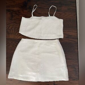 Abercrombie White Sequin Crop Top and Skirt Set